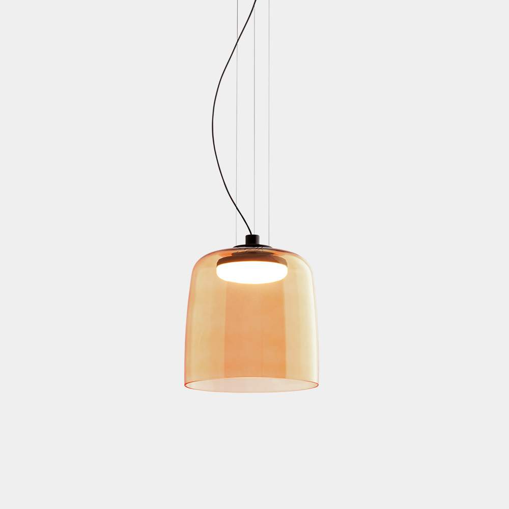 Levels 1 Pendant in Black with 32cm Amber Glass Shade (LX821)